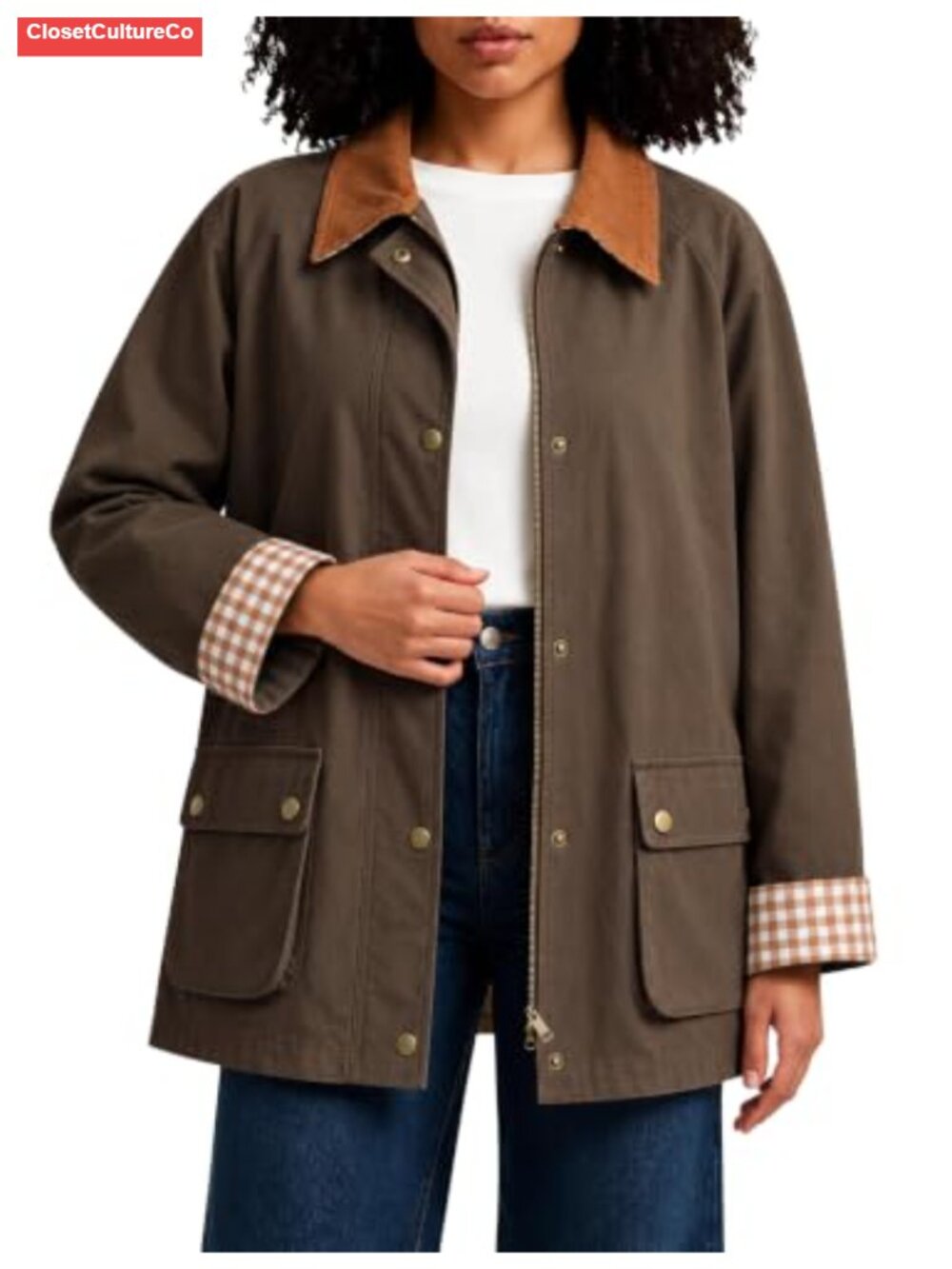 100% Cotton Barn Jacket Corduroy Collar Utility Coat Casual